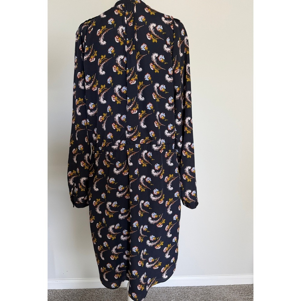 Banana Republic Navy Blue Feather Print Pintuck Shirt Dress Long Sleeve - Picture 3 of 15